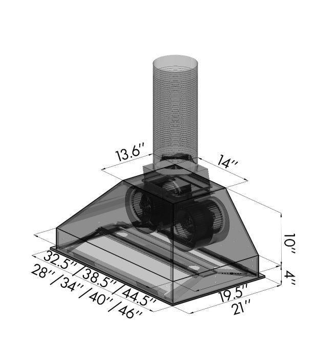 ZLINE 46 in. Remote Dual Blower Stainless Range Hood Insert, 721-RD-46