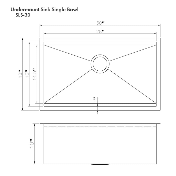 ZLINE Garmisch 30 in. Undermount Single Bowl Stainless Steel Kitchen Sink with Bottom Grid and Accessories (SLS-30)