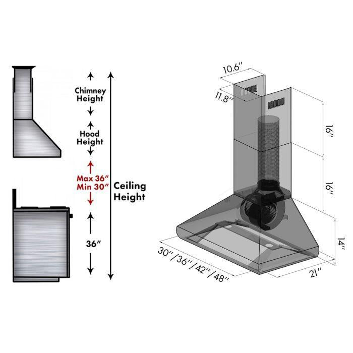 ZLINE 48 in. Professional Convertible Vent Wall Mount Range Hood in Stainless Steel, 587-48