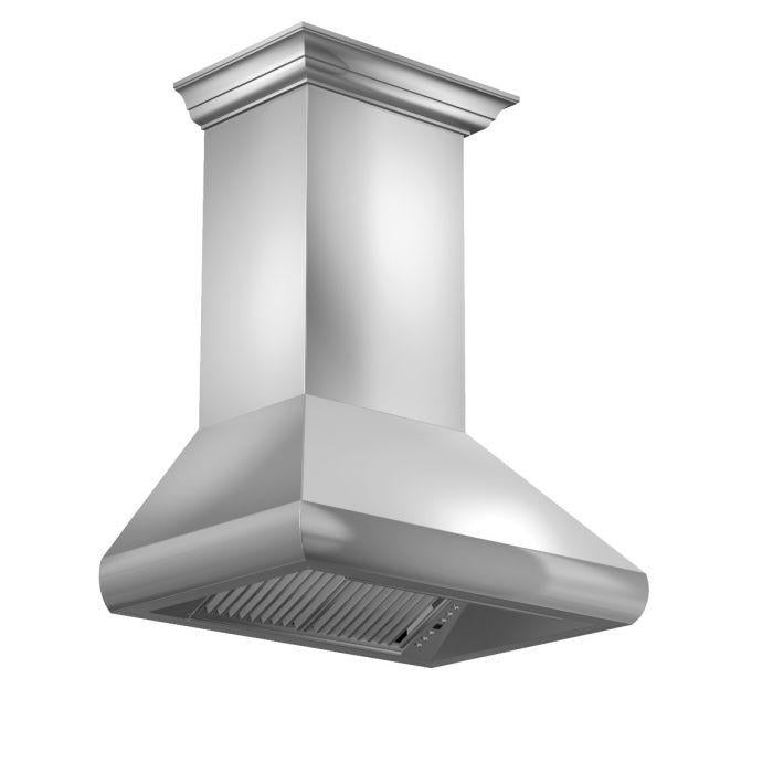 ZLINE 30 in. Professional Convertible Vent Wall Mount Range Hood in Stainless Steel with Crown Molding, 587CRN-30