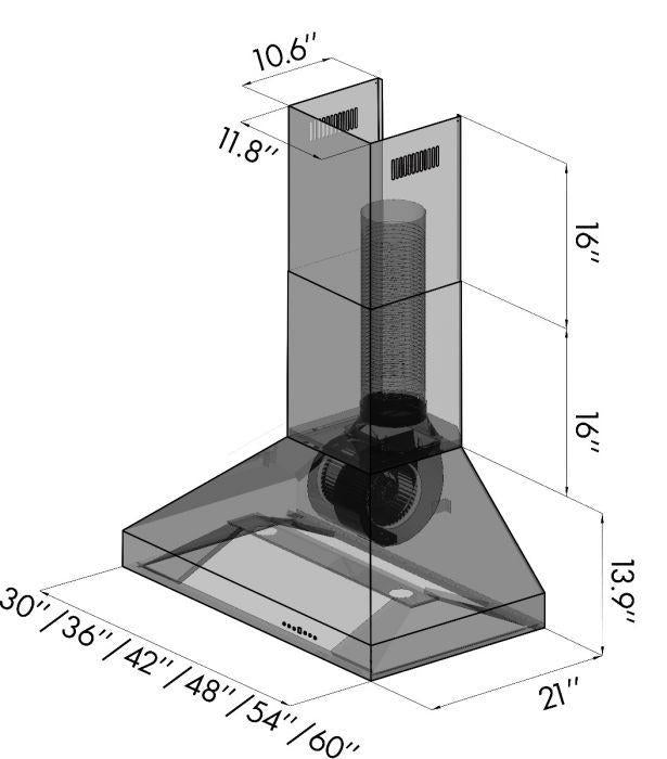 ZLINE 36 in. Remote Dual Blower Stainless Wall Range Hood, 597-RD-36