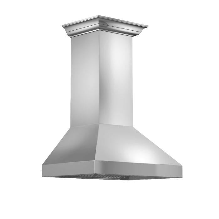 ZLINE 42 in. Professional Convertible Vent Wall Mount Range Hood in Stainless Steel with Crown Molding, 597CRN-42