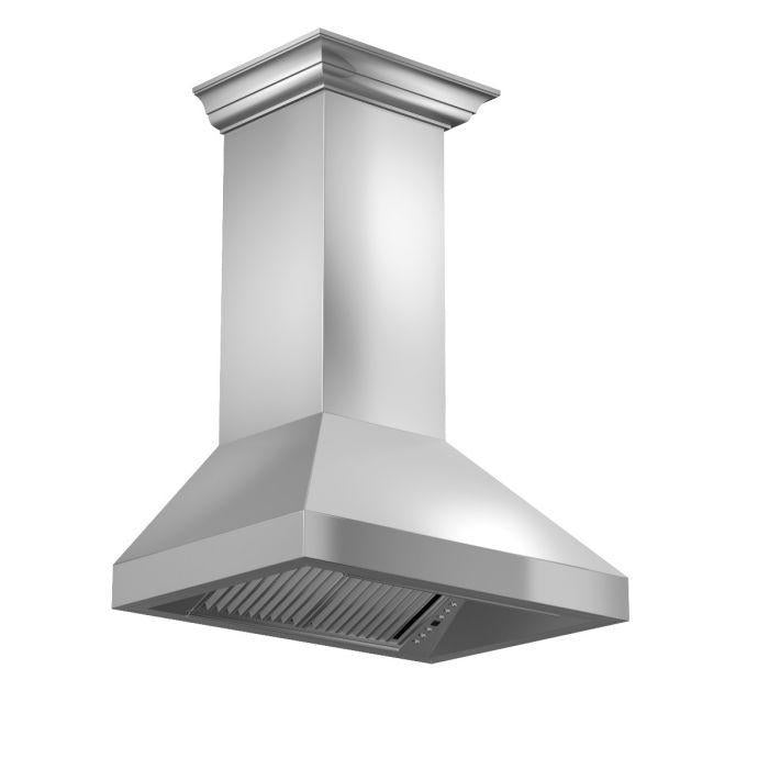 ZLINE 36 in. Professional Convertible Vent Wall Mount Range Hood in Stainless Steel with Crown Molding, 597CRN-36