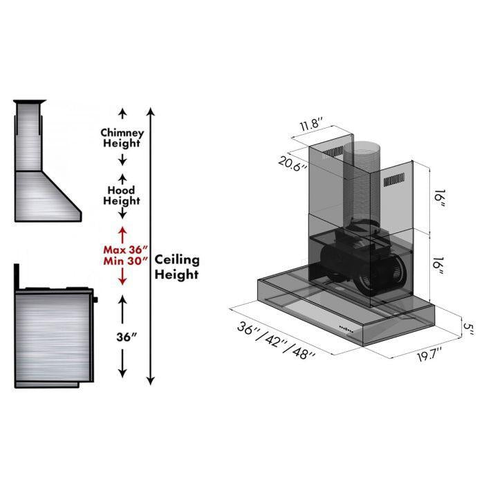 ZLINE 48 In. Ducted Professional Wall Mount Range Hood in Stainless Steel, KECOM-48