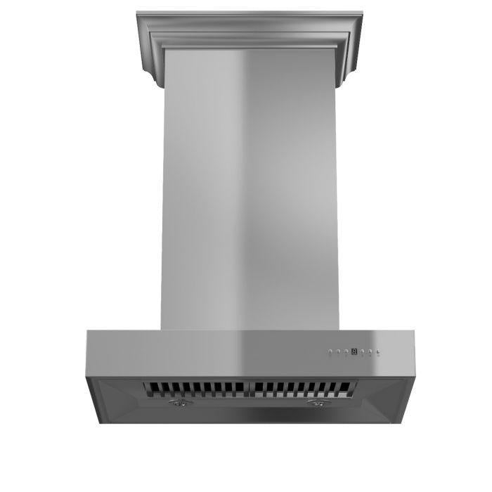 ZLINE 30 In. Convertible Professional Wall Mount Range Hood in Stainless Steel with Crown Molding, KECOMCRN-30