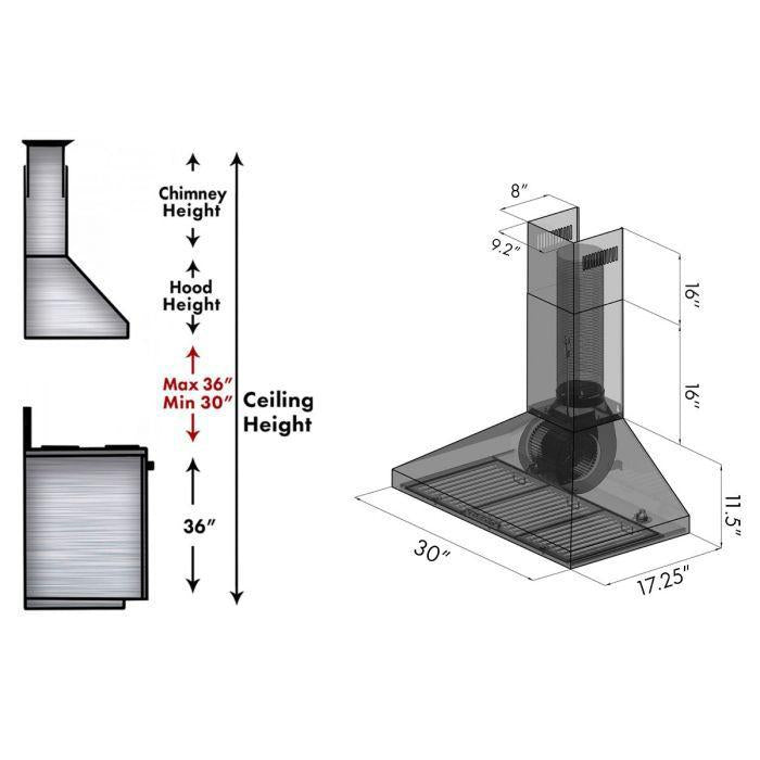 ZLINE 30 in. Convertible Vent Wall Mount Range Hood in Stainless Steel with Crown Molding, KL3CRN-30