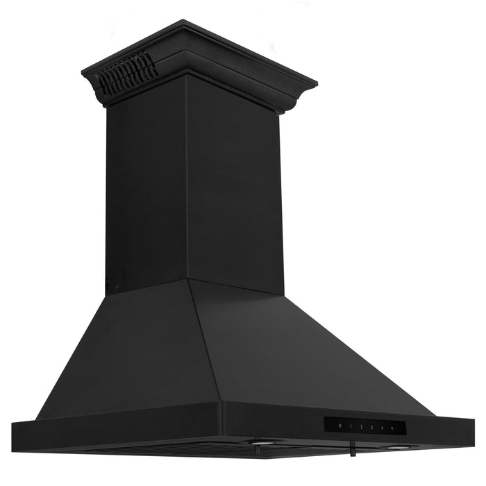 ZLINE 30 in. Black Stainless Steel Indoor Wall Range Hood with BlueTooth Crown Molding, BSKBNCRN-BT-30