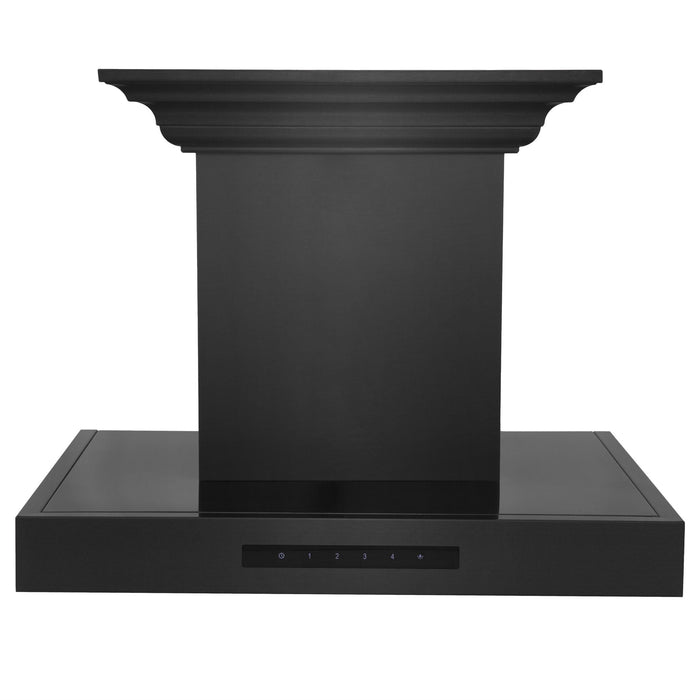 ZLINE 30 in. Wall Mount Range Hood in Black Stainless Steel with BlueTooth Crown Molding, BSKENCRN-BT-30