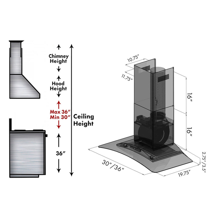 ZLINE Convertible Vent Wall Mount Range Hood in Stainless Steel and Glass (KZ)