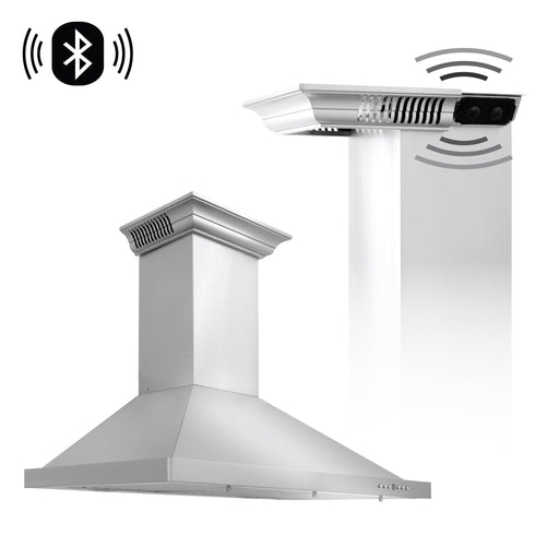 ZLINE CrownSound Ducted Vent Wall Mount Range Hood in Stainless Steel with Built-in Bluetooth Speakers (KBCRN-BT) 24 Inch