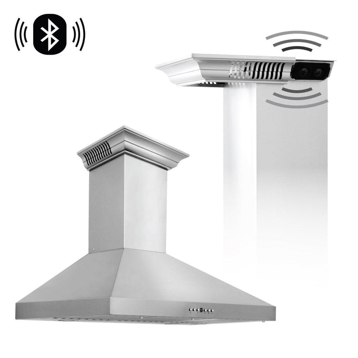 ZLINE Ducted Vent Wall Mount Range Hood in Stainless Steel with Built-in ZLINE CrownSound Bluetooth Speakers (KL3CRN-BT) 30 inch