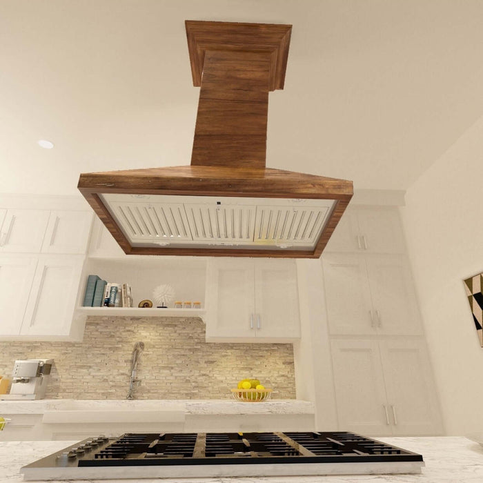 ZLINE Convertible Vent Wooden Island Mount Range Hood in Walnut (KBiRR)