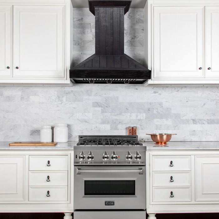 ZLINE Wooden Wall Mount Range Hood In Rustic Dark Finish (KPDD)