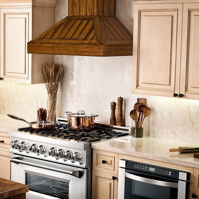 ZLINE Wooden Wall Mount Range Hood In Rustic Light Finish - Includes Motor (KPLL)