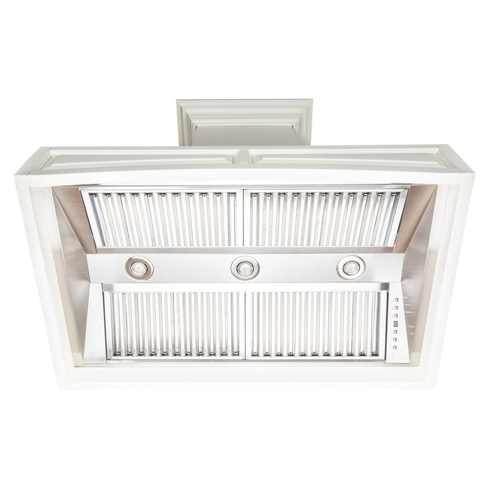 ZLINE Wooden Wall Mount Range Hood in Cottage White Includes Remote Blower Motor 400CFM/700CFM Options (321TT-RD/RS)