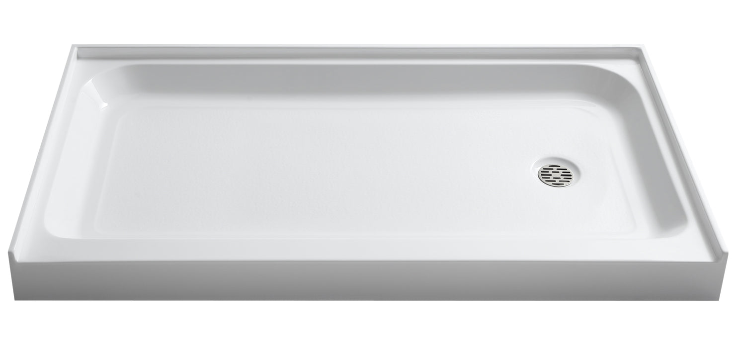 Tier 32 x 60  in. Right Drain Single Threshold Shower Base in White