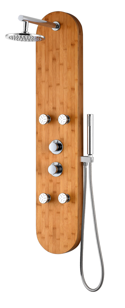 Crane 52 in. Full Body Shower Panel with Heavy Rain Shower and Spray Wand in Natural Bamboo