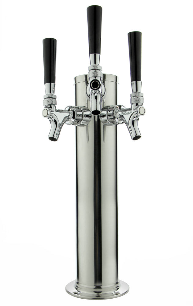 14" Tall Polished Stainless Steel 3-Tap All Stainless Contact Quick Disconnect Homebrew Tower