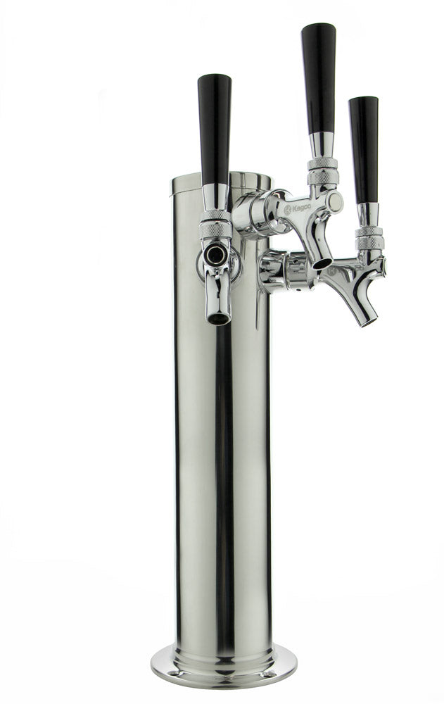 14" Tall Polished Stainless Steel 3-Tap All Stainless Contact Quick Disconnect Homebrew Tower