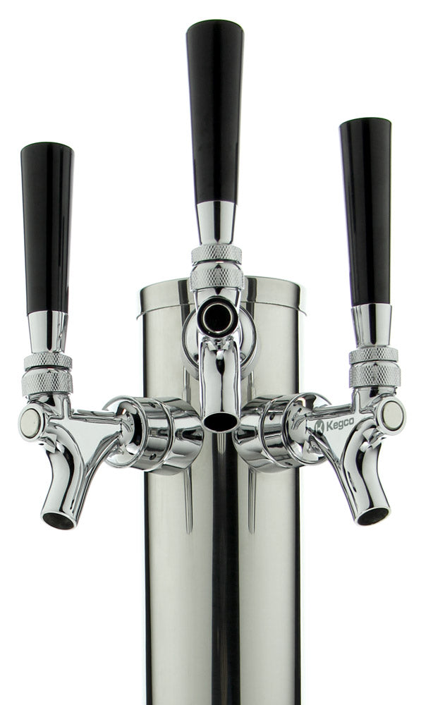 14" Tall Polished Stainless Steel 3-Tap All Stainless Contact Quick Disconnect Homebrew Tower