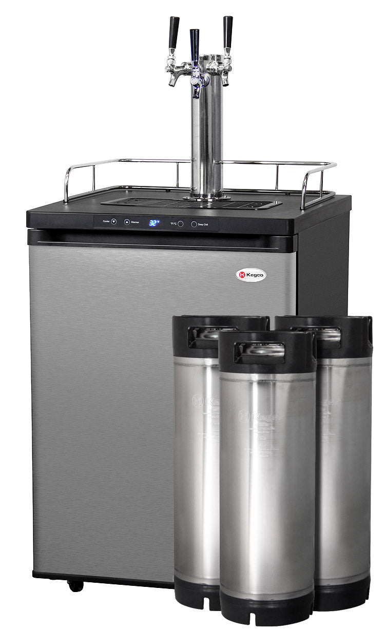 24" Wide Homebrew Triple Tap Stainless Steel Digital Kegerator with Keg