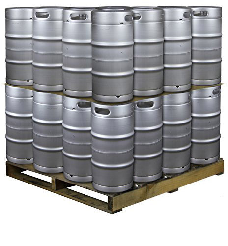 Pallet of 32 Kegco HS-K7.75G-DTHRDI Kegs -  Quarter Barrel Slim Commercial Keg with Threaded Sankey D System Valve