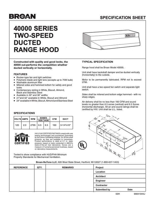 Broan-NuTone, LLC 40000 Series 30-In. Under-Cabinet Range Hood with Light in Monochromatic White (403001)