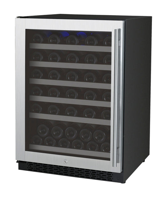 24" Wide FlexCount II Tru-Vino Series 56 Bottle Single Zone Stainless Steel Left Hinge Wine Refrigerator - Allavino VSWR56-1SL20