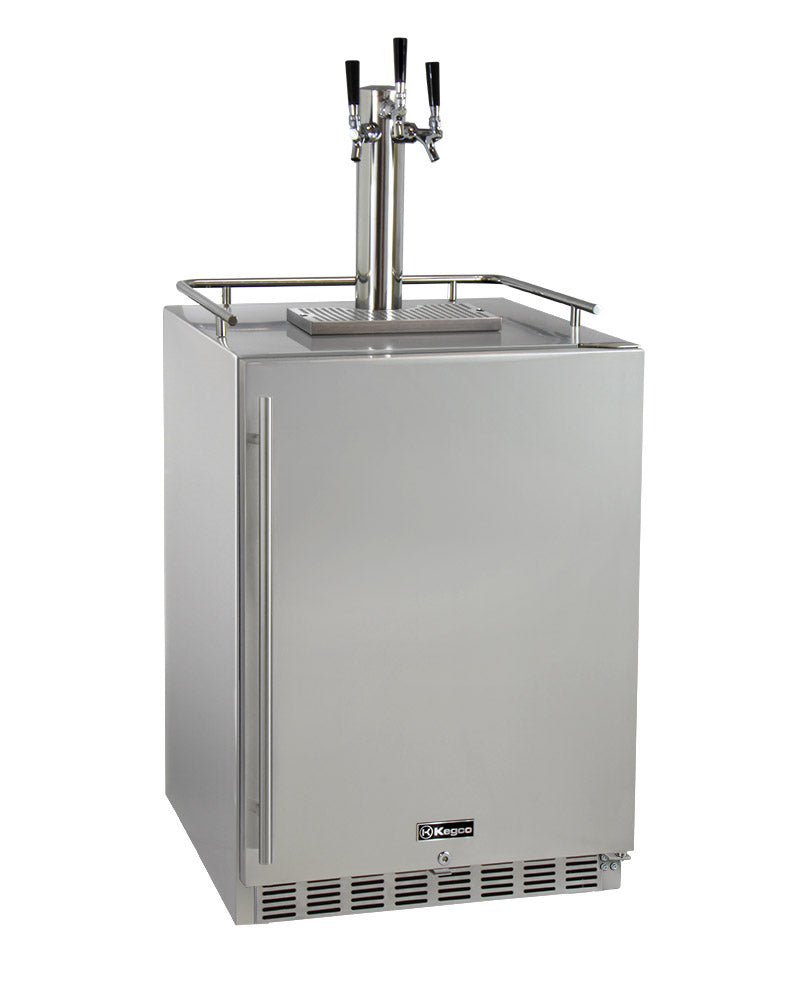 24" Wide Triple Tap All Stainless Steel Outdoor Built-In Right Hinge Kegerator with Kit