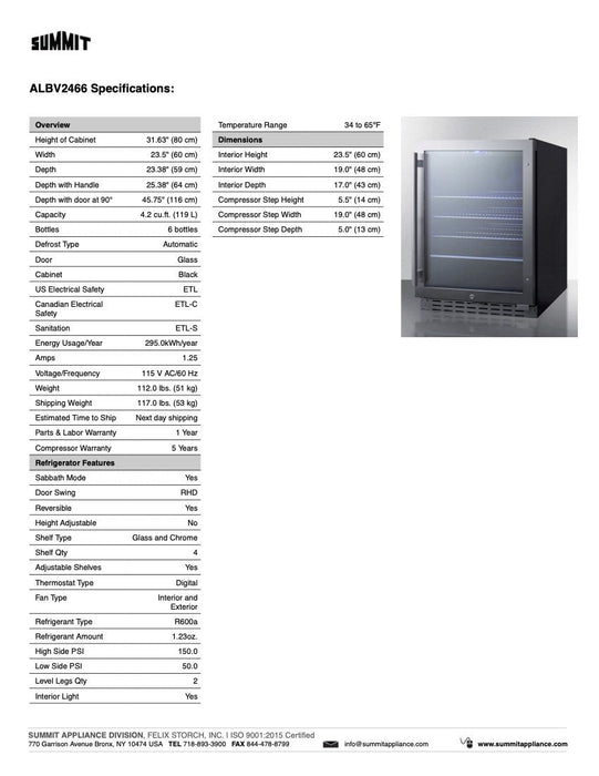 SUMMIT 24" Wide Built-In Beverage Cooler, ADA Compliant