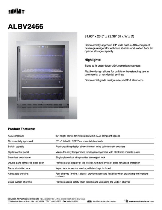 SUMMIT 24" Wide Built-In Beverage Cooler, ADA Compliant