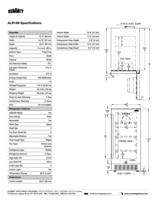 SUMMIT 15" Wide Built-In All-Refrigerator, ADA Compliant