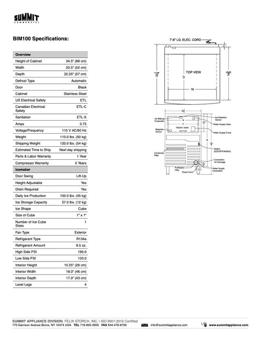 SUMMIT 100 lb. Commercial Ice-maker