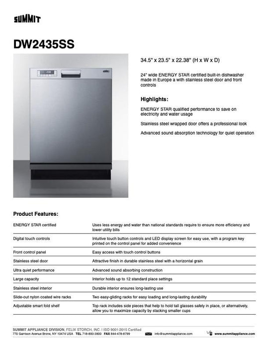 SUMMIT 24" Wide Built-In Dishwasher