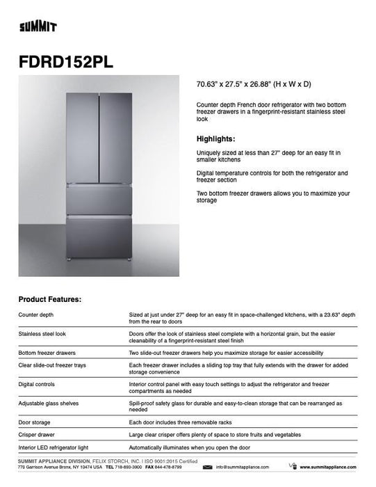 SUMMIT 27.5" Wide French Door Refrigerator-Freezer