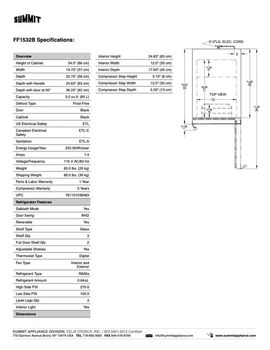 SUMMIT 15" Wide Built-In All-Refrigerator