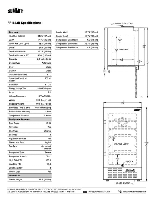 SUMMIT 18" Wide Built-In All-Refrigerator