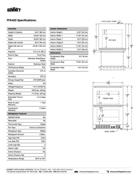 SUMMIT 24" Wide Built-In 2-Drawer All-Refrigerator