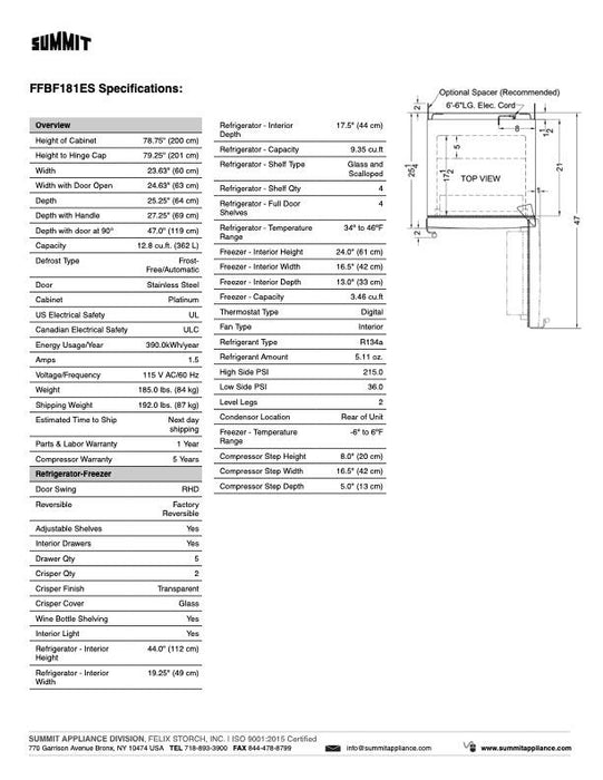 SUMMIT 24" Wide Bottom Freezer Refrigerator