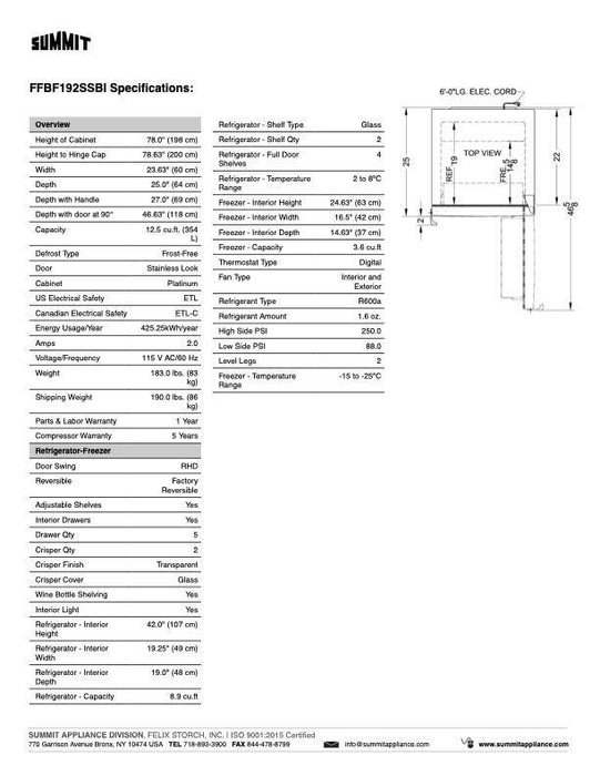 SUMMIT 24" Wide Bottom Freezer Refrigerator