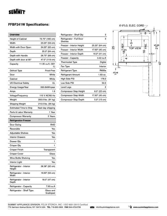 SUMMIT 24" Wide Bottom Freezer Refrigerator