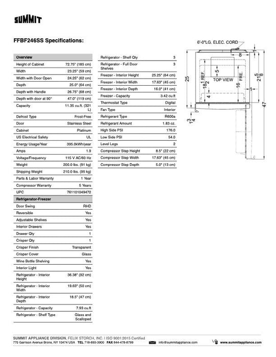 SUMMIT 24" Wide Bottom Freezer Refrigerator