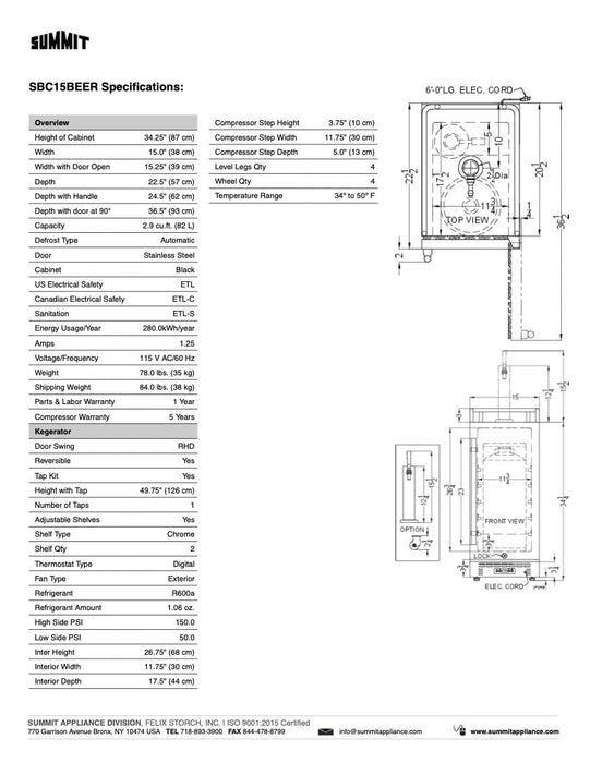 SUMMIT 15" Wide Built-In Kegerator