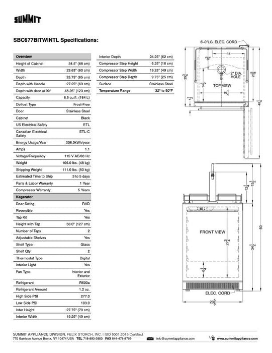 SUMMIT 24" Wide Built-In Kegerator with TapLock