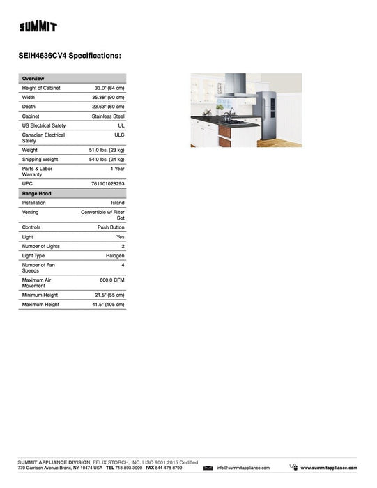 SUMMIT Island Range Hood