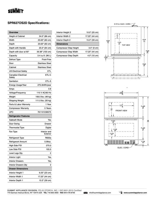 SUMMIT 24" Wide 2-Drawer All-Refrigerator