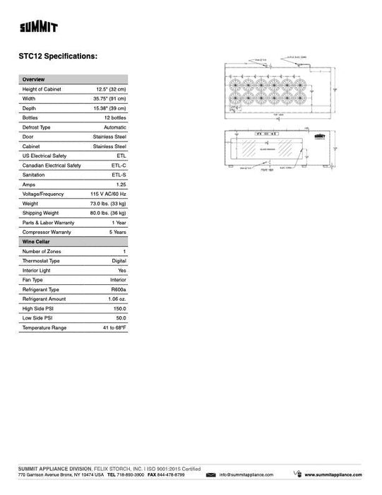 SUMMIT 12 Bottle Wine Cooler (STC12)