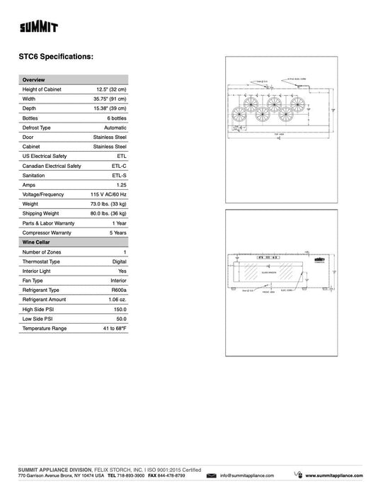 SUMMIT 6 Bottle Wine Cooler (STC6)