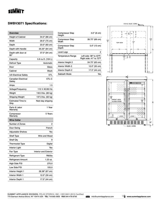 SUMMIT 30" Wide Built-In Wine/Beverage Center (SWBV3071)