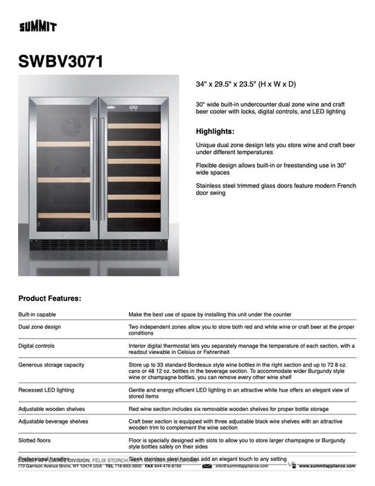 SUMMIT 30" Wide Built-In Wine/Beverage Center (SWBV3071)